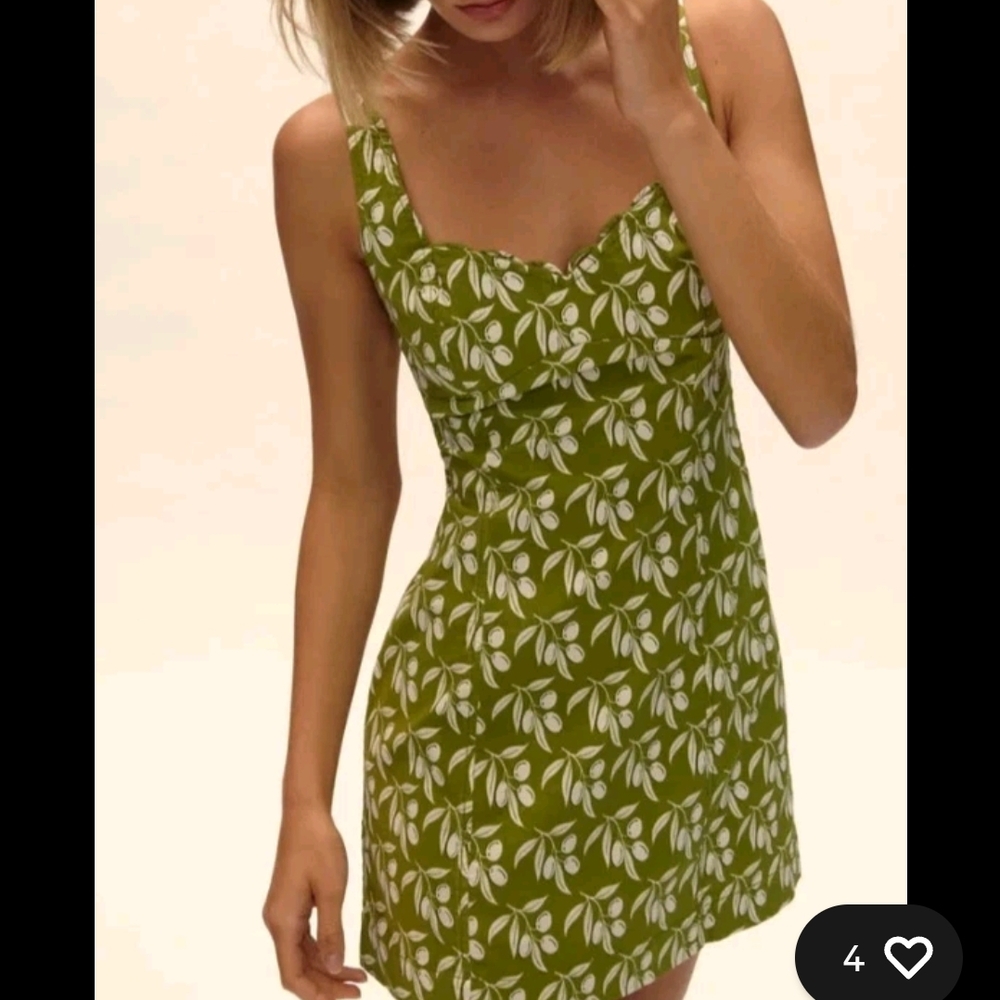 Anthropologie Olive Green Floral Mini Dress
